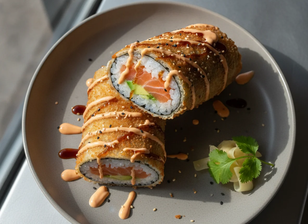 Fried Sushi Burrito with Salmon and Avocado photo