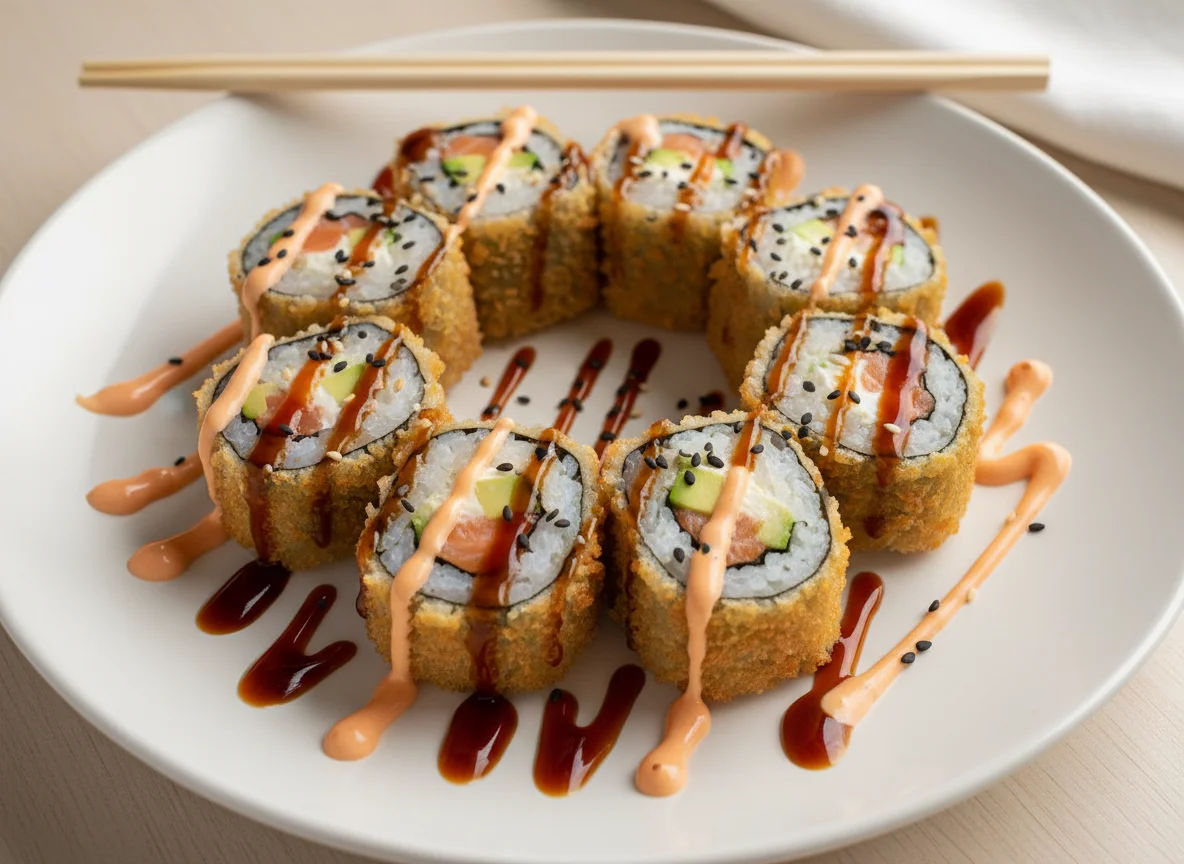 Fried Sushi Roll with Sauces photo