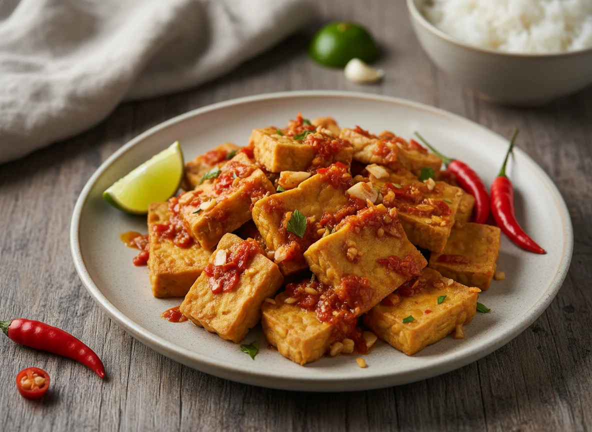 Fried Tempeh and Tofu with Chili Sauce photo
