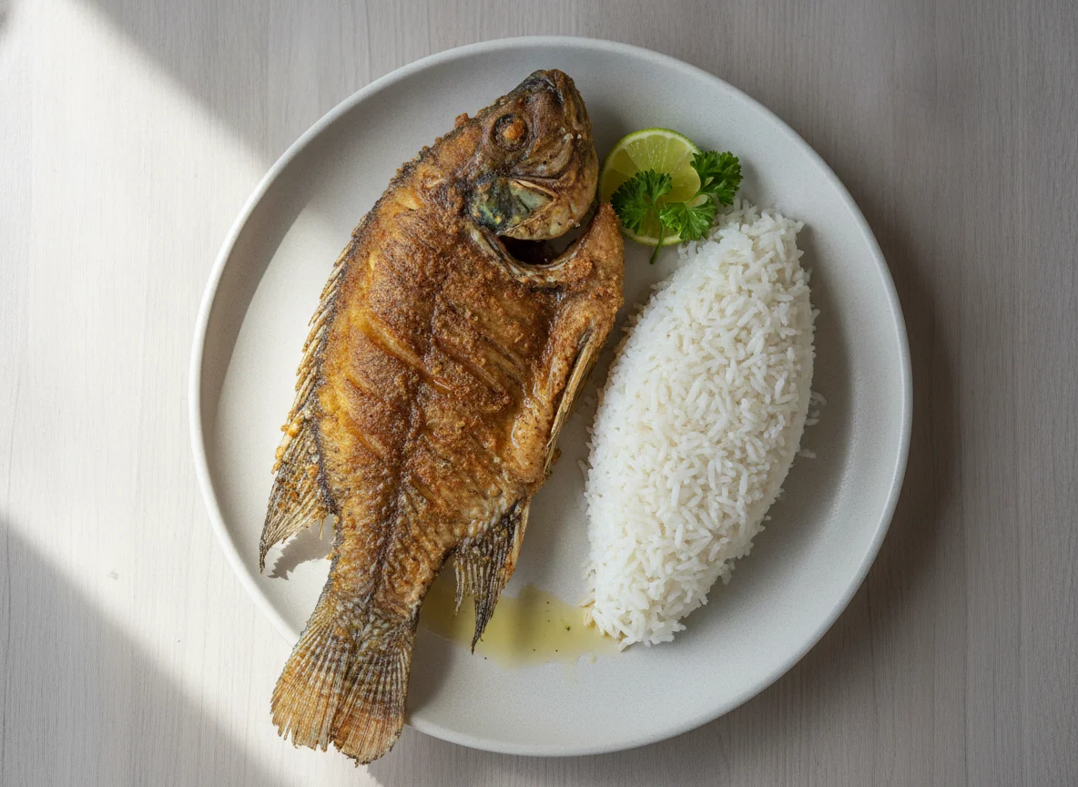 Fried Tilapia with White Rice photo