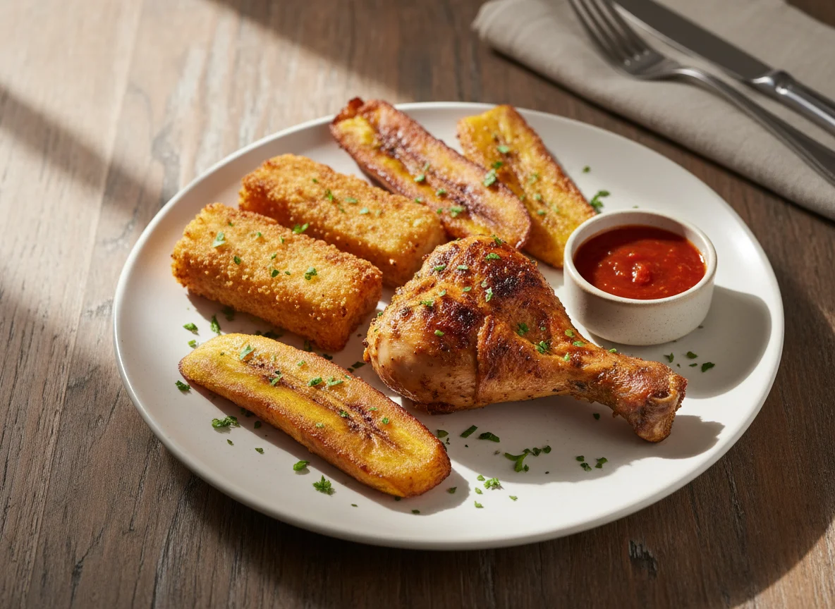Fried Yam and Plantain with Chicken photo