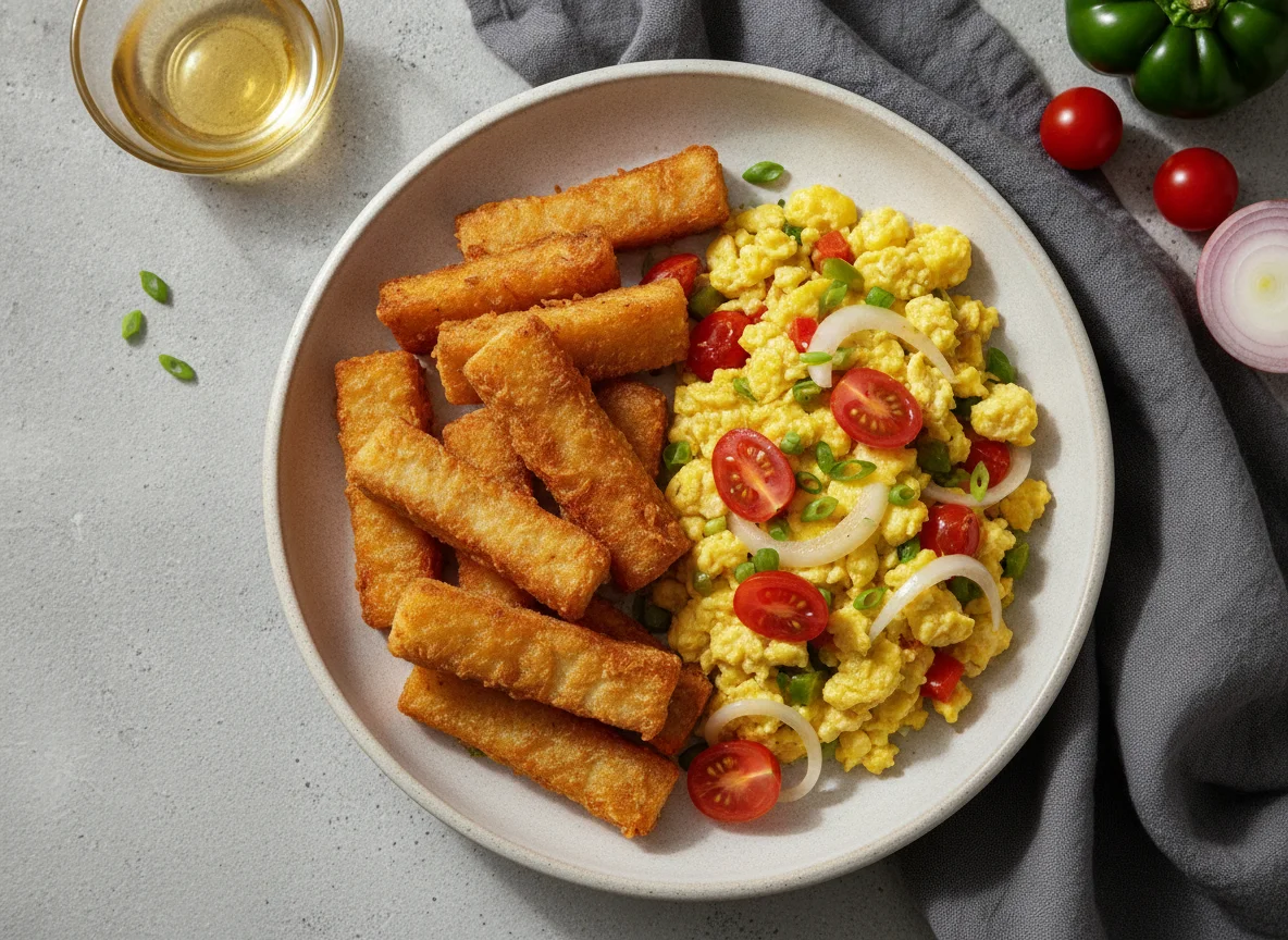 Fried Yam and Scrambled Eggs with Vegetables photo