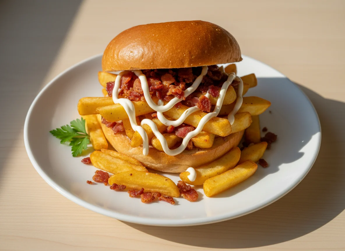 Fries and Bacon Sandwich with Mayonnaise photo