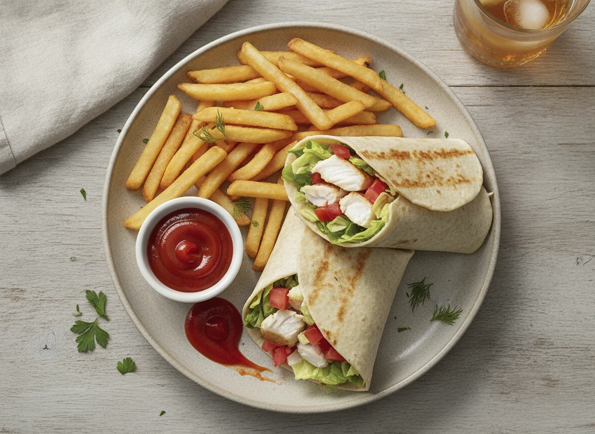 Fries and Wraps with Ketchup photo