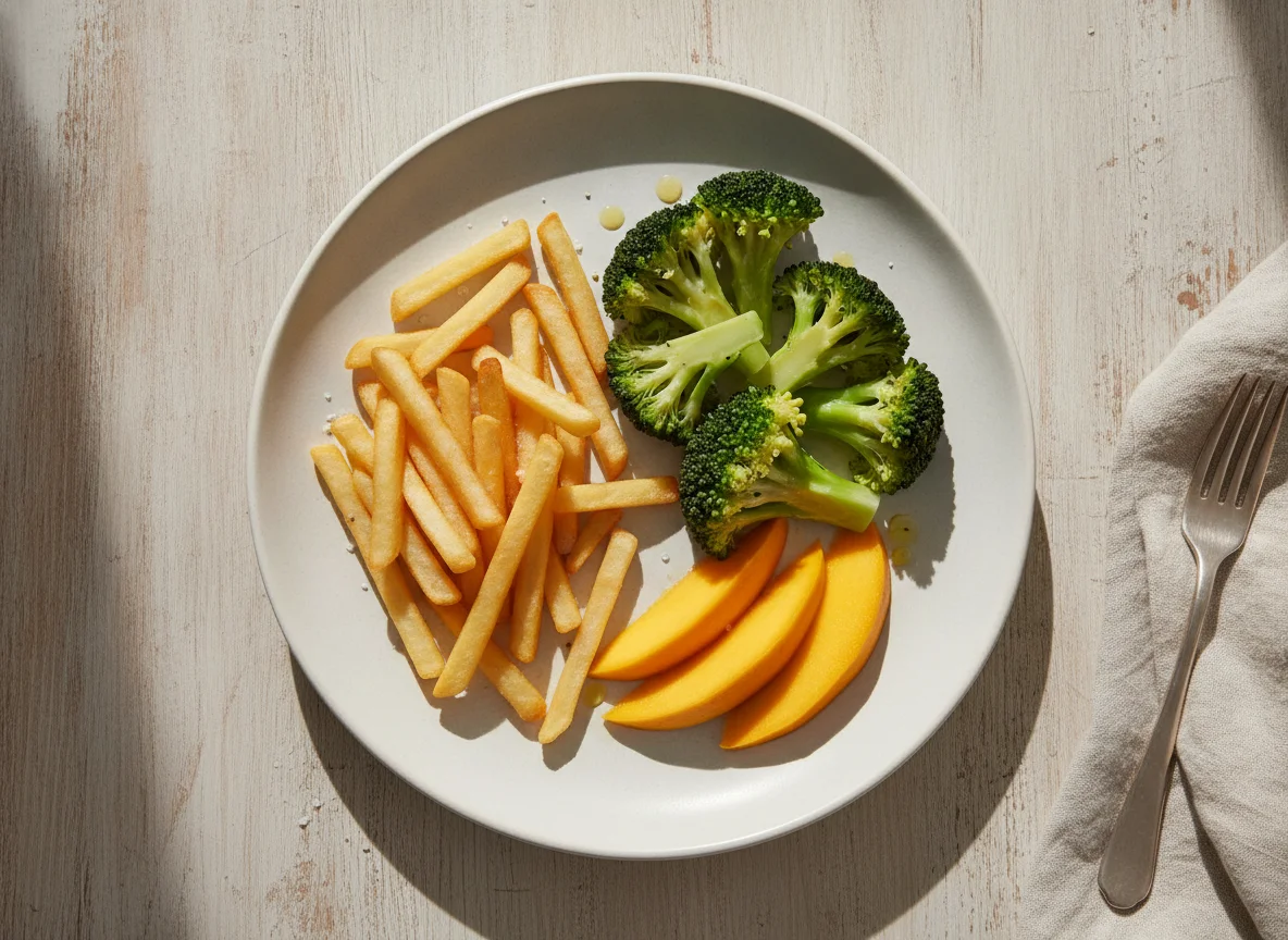 Fries with Broccoli and Mango photo