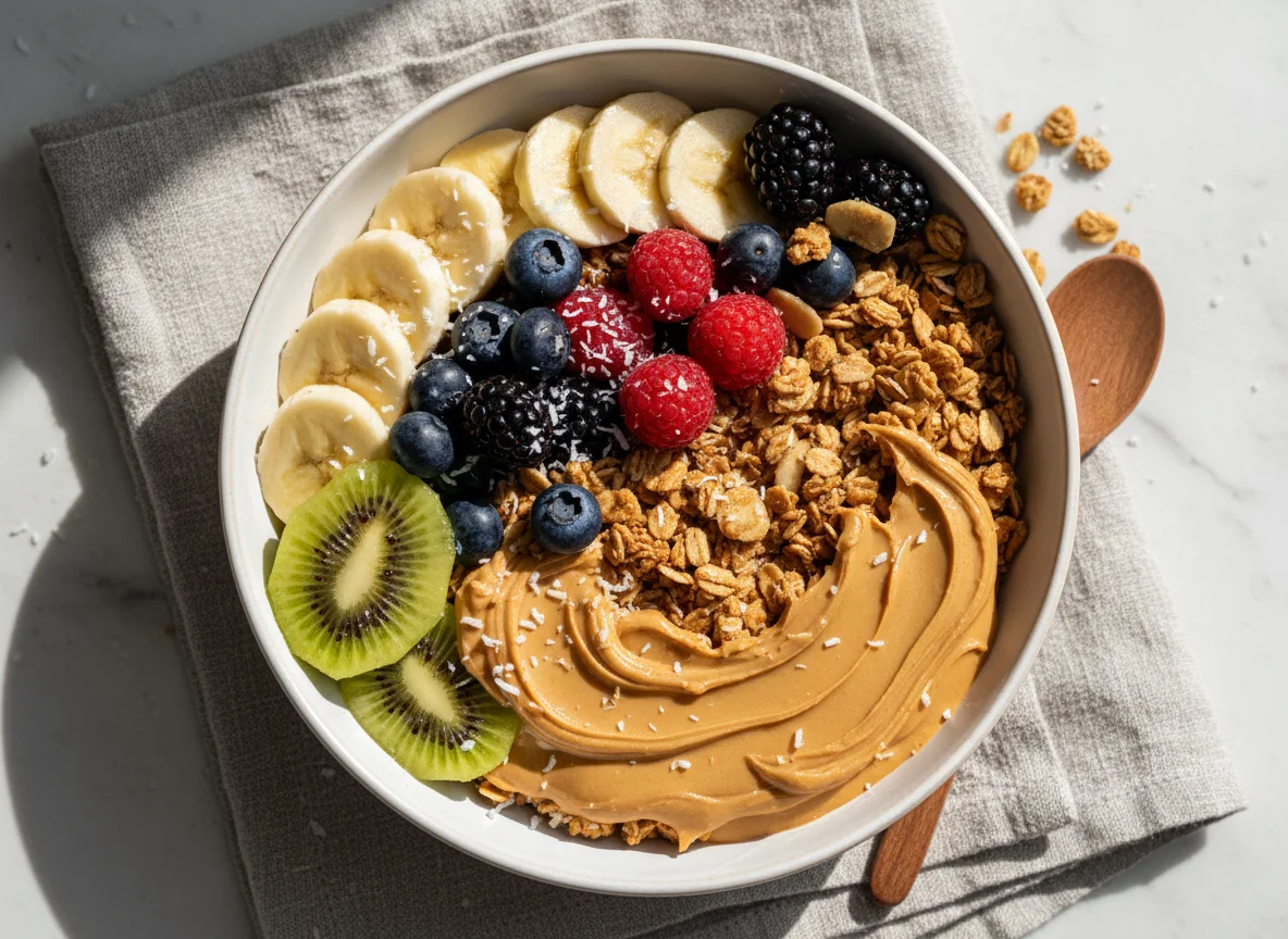 Fruit and Granola Bowl with Peanut Butter photo