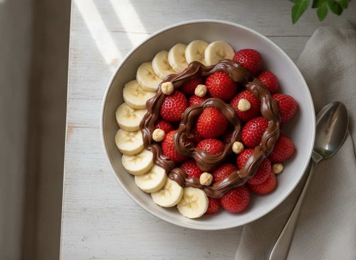 Fruit bowl with chocolate hazelnut spread photo