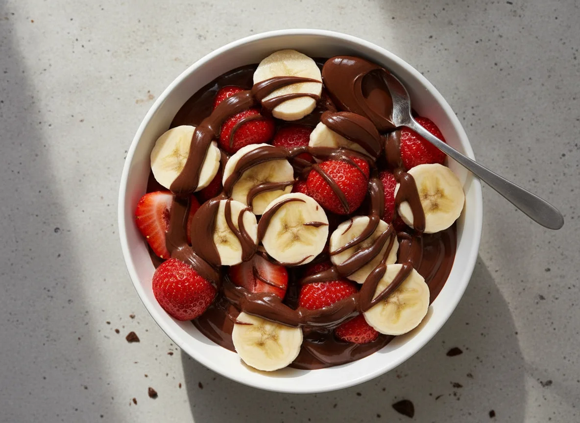 Fruit bowl with chocolate spread photo