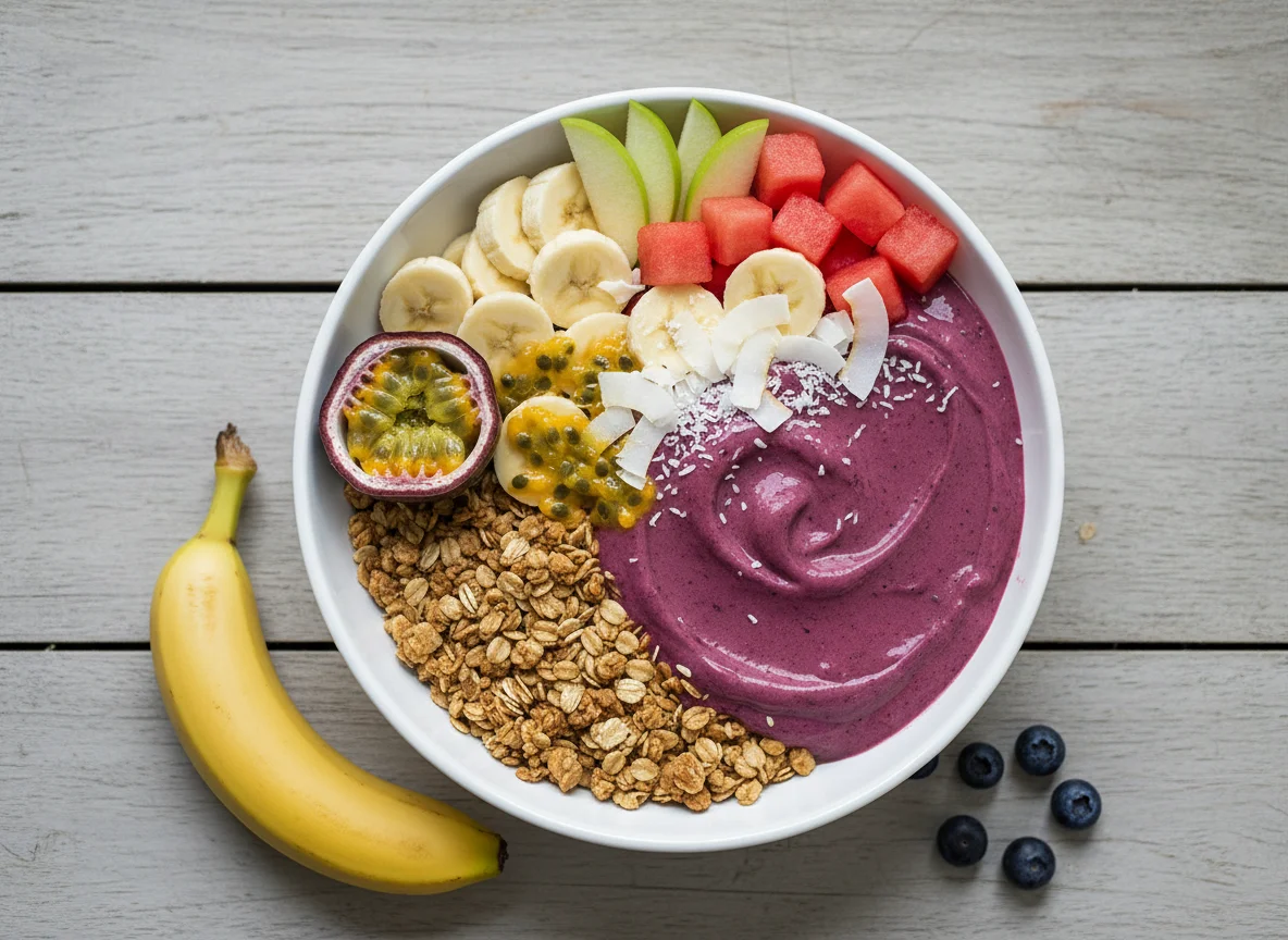 Fruit Bowl with Smoothie photo