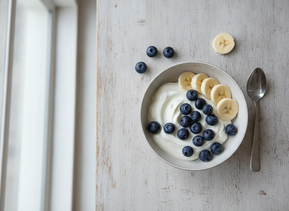 Fruit bowl with yogurt photo
