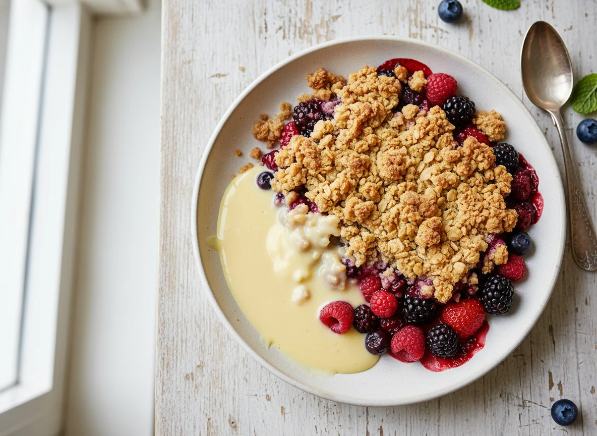 Fruit Crumble with Custard photo