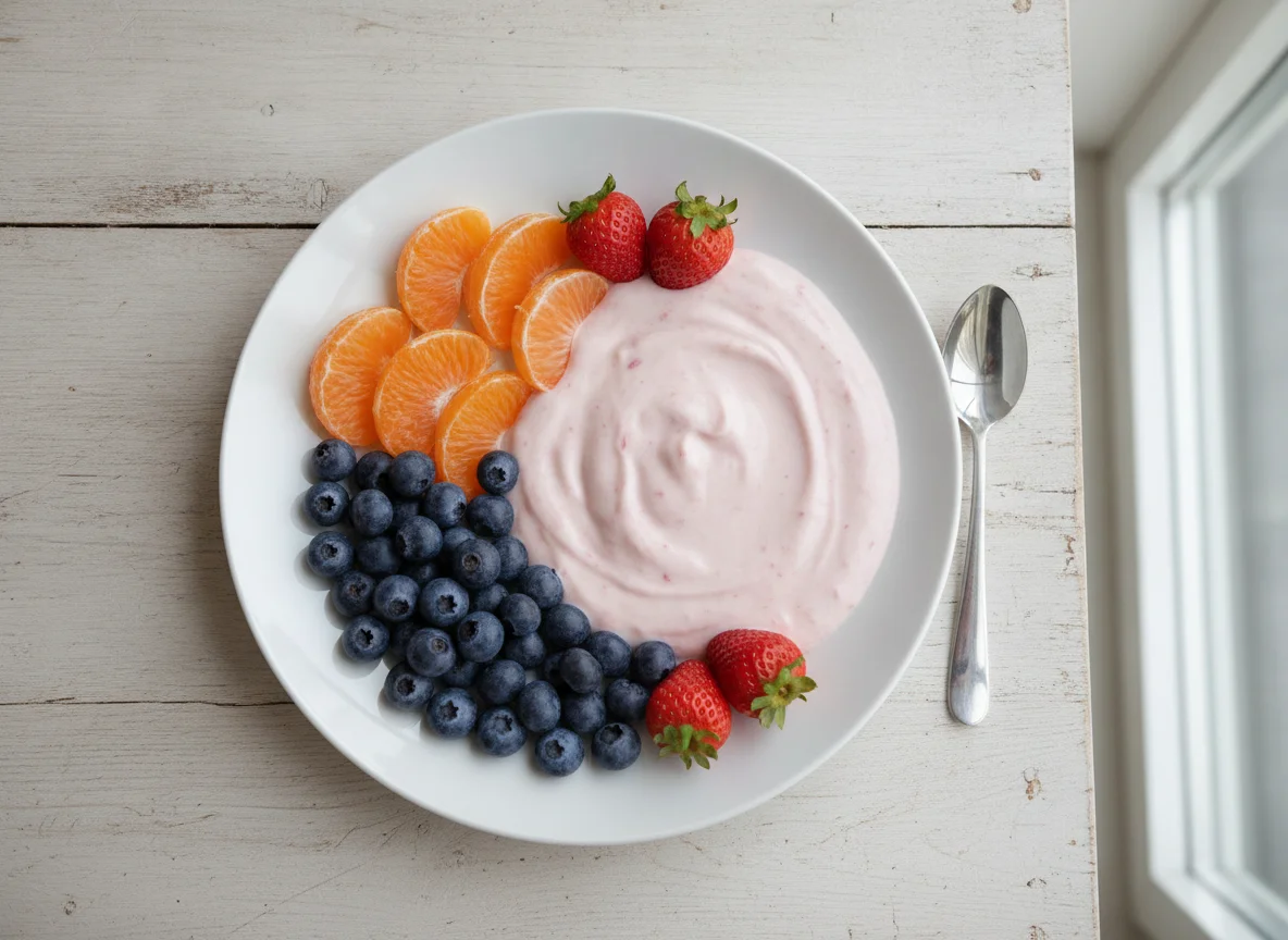 Fruit plate with yogurt photo