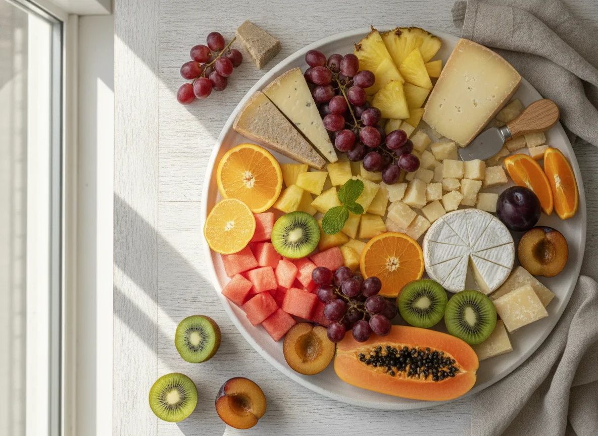 Fruit platter with cheese photo