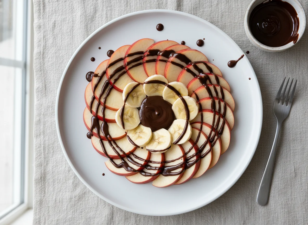 Fruit platter with chocolate sauce photo