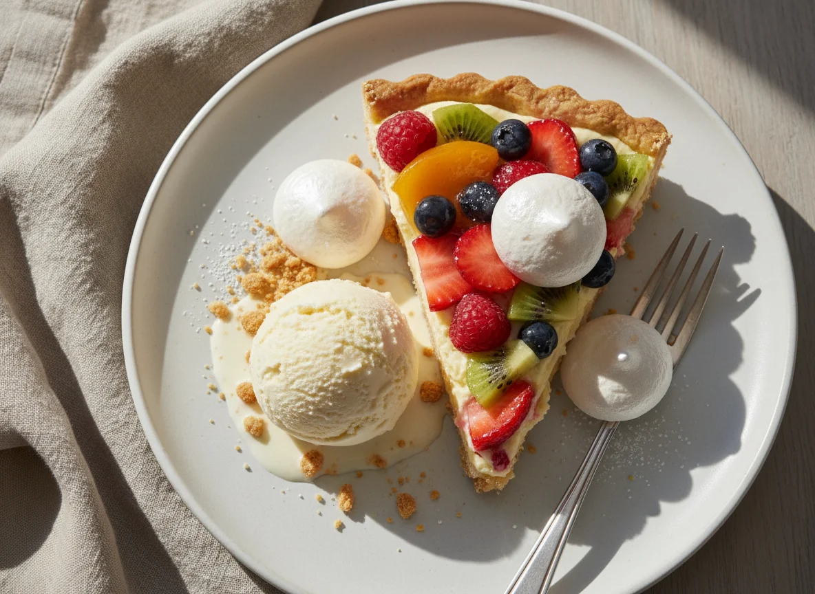Fruit Tart with Ice Cream and Meringue photo