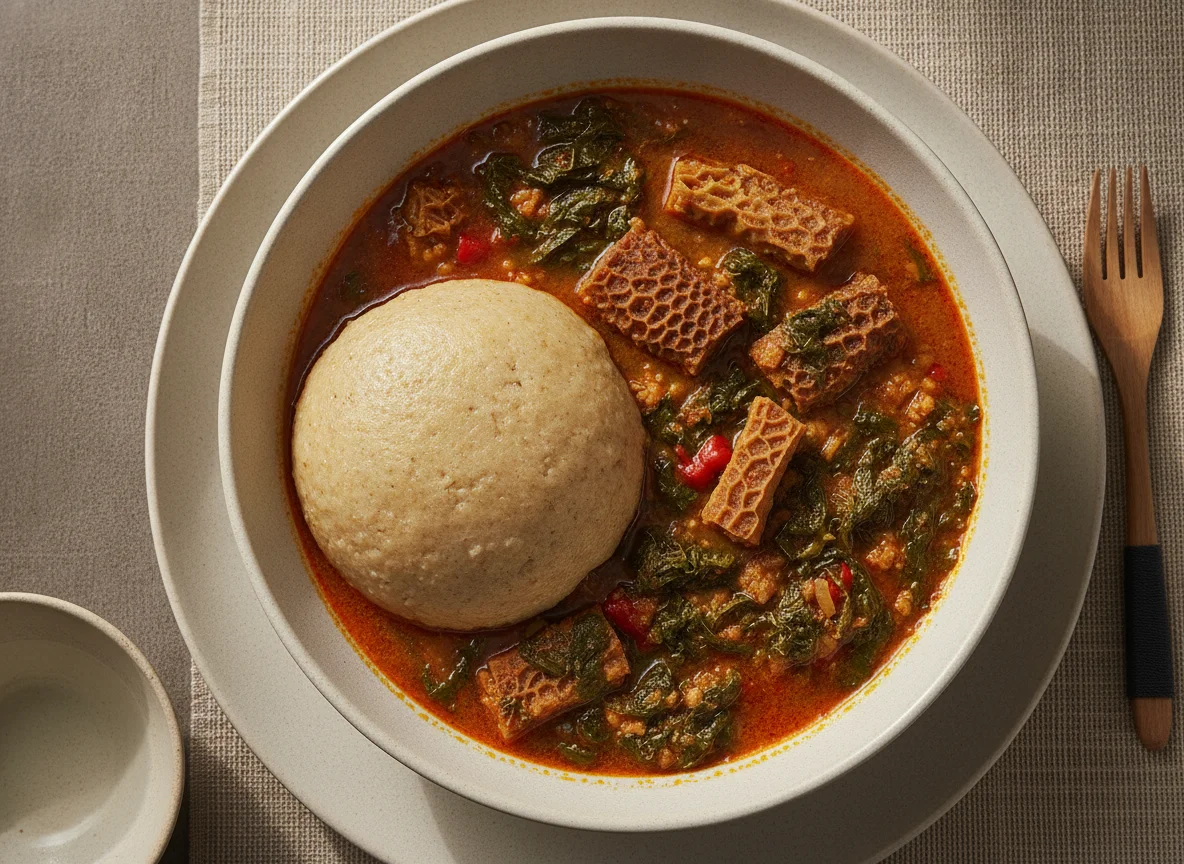 Fufu and Egusi Soup with Tripe photo