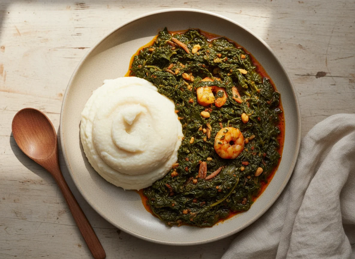 Fufu and Huckleberry Greens (Ndole) photo