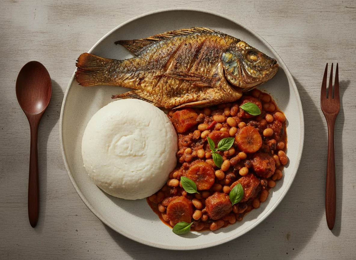Fufu with Bean Stew and Fish photo