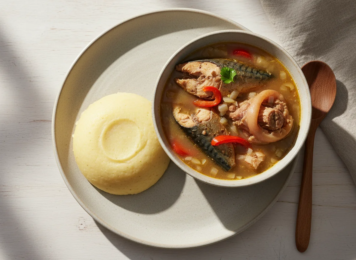 Fufu with Fish and Meat Stew photo