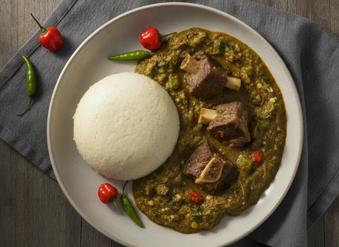 Fufu with Okra Soup and Beef photo