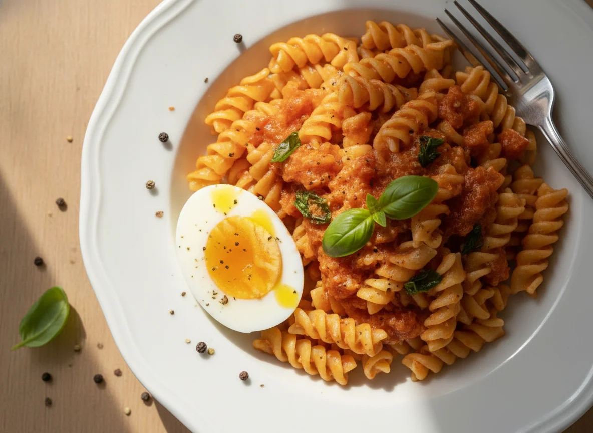 Fusilli Pasta with Boiled Egg photo
