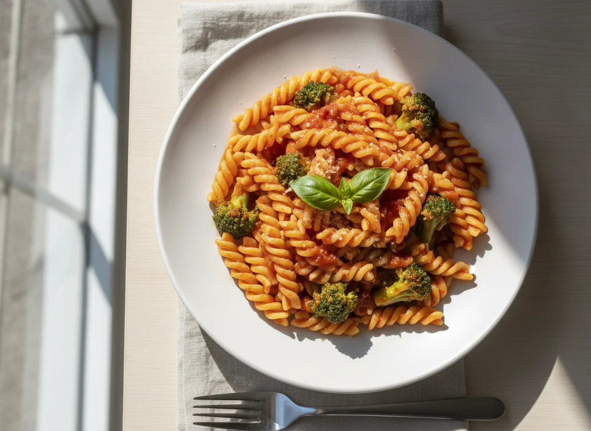 Fusilli Pasta with Broccoli and Tomato Sauce photo