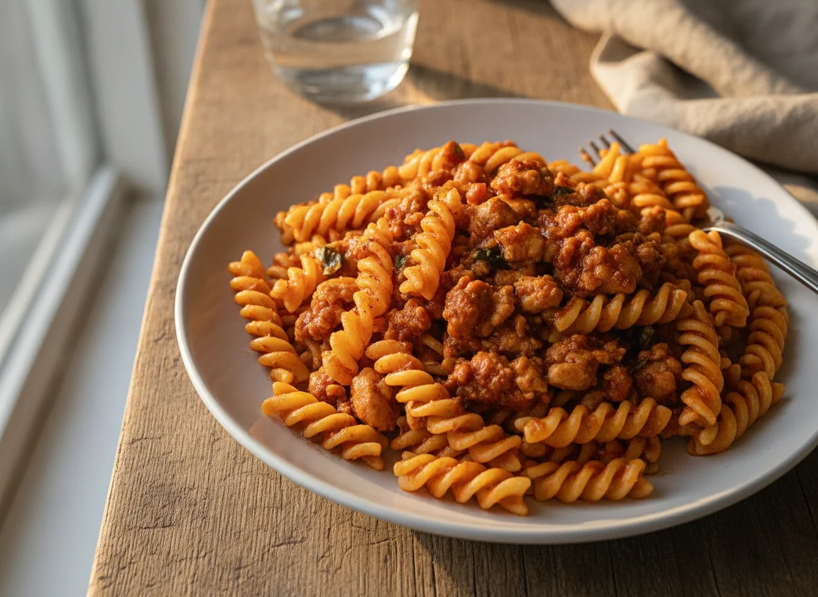 Fusilli Pasta with Minced Chicken Sauce photo