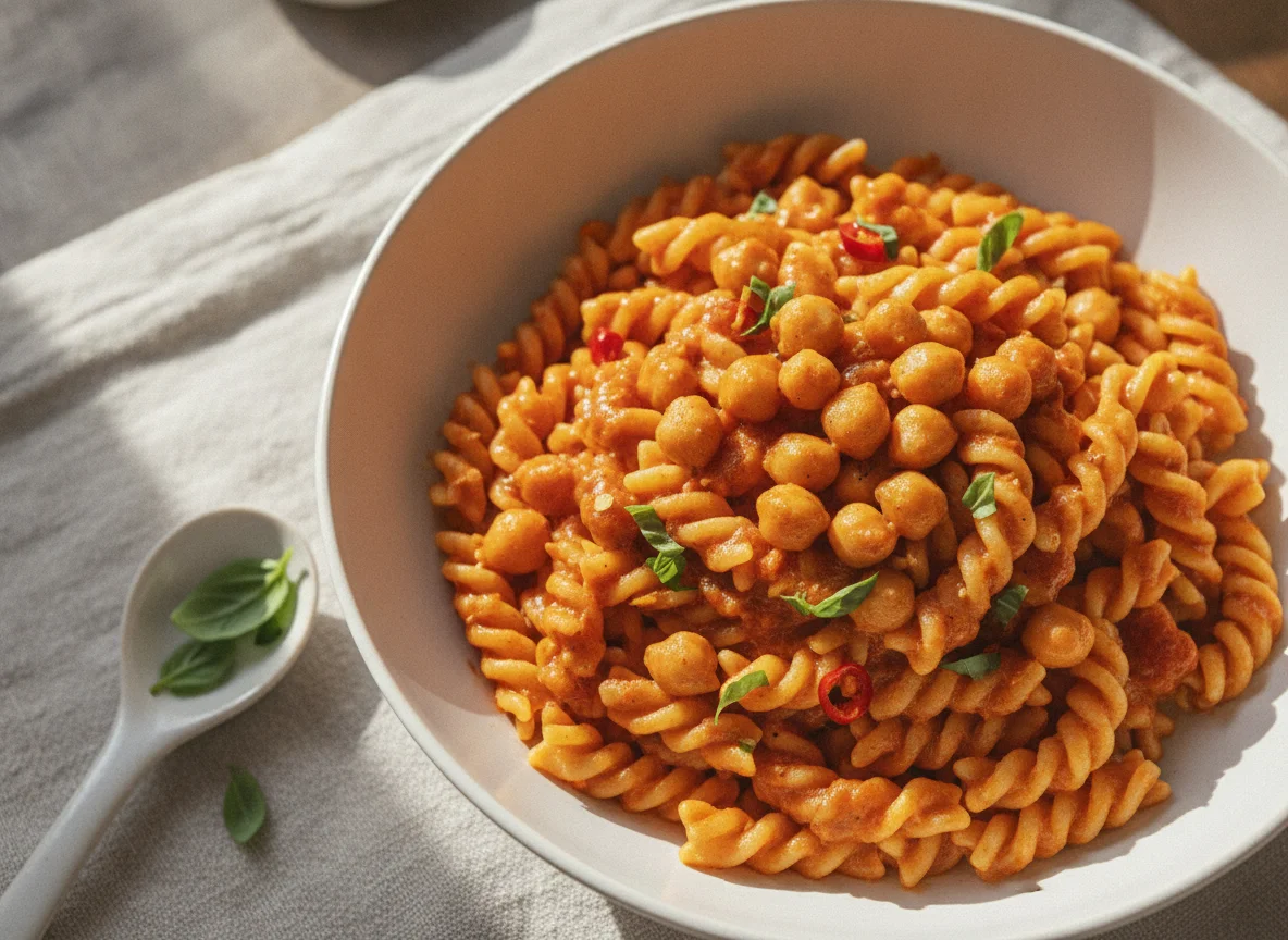 Fusilli Pasta with Tomato Cream Sauce and Chickpeas photo