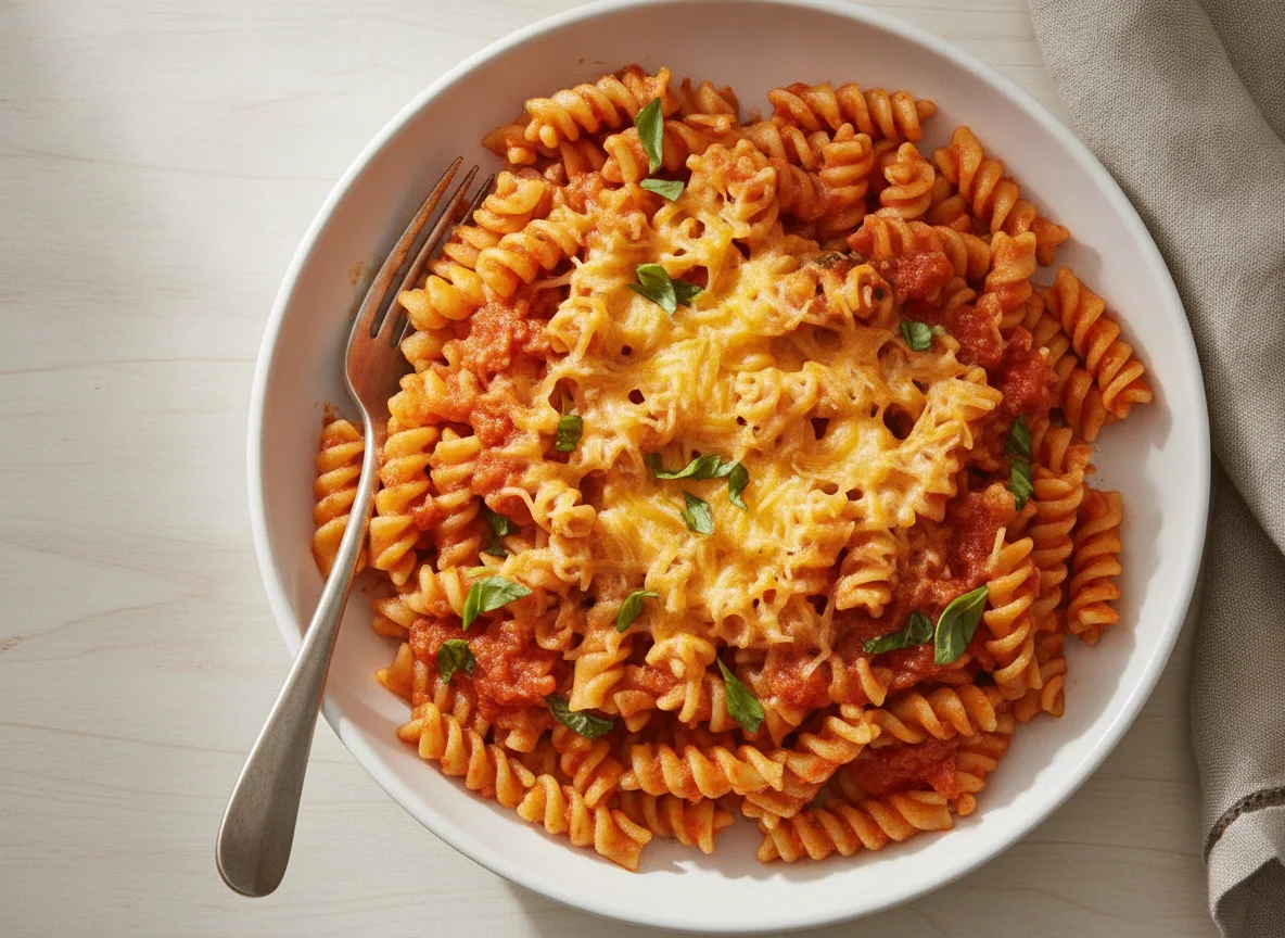 Fusilli Pasta with Tomato Sauce and Grated Cheese photo