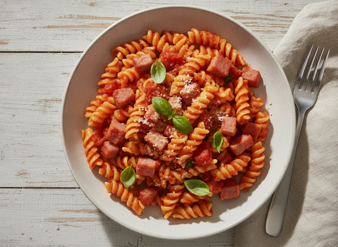 Fusilli with Ham and Tomato Sauce photo