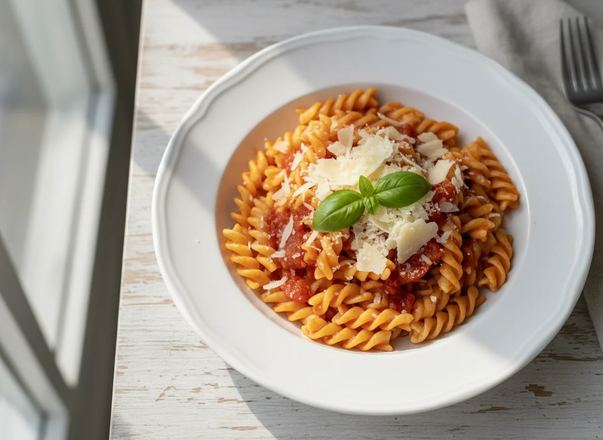 Fusilli with Tomato Sauce and Parmesan photo