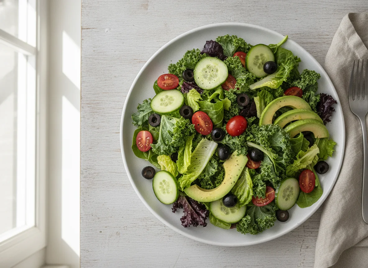 Garden Salad with Avocado and Olives photo