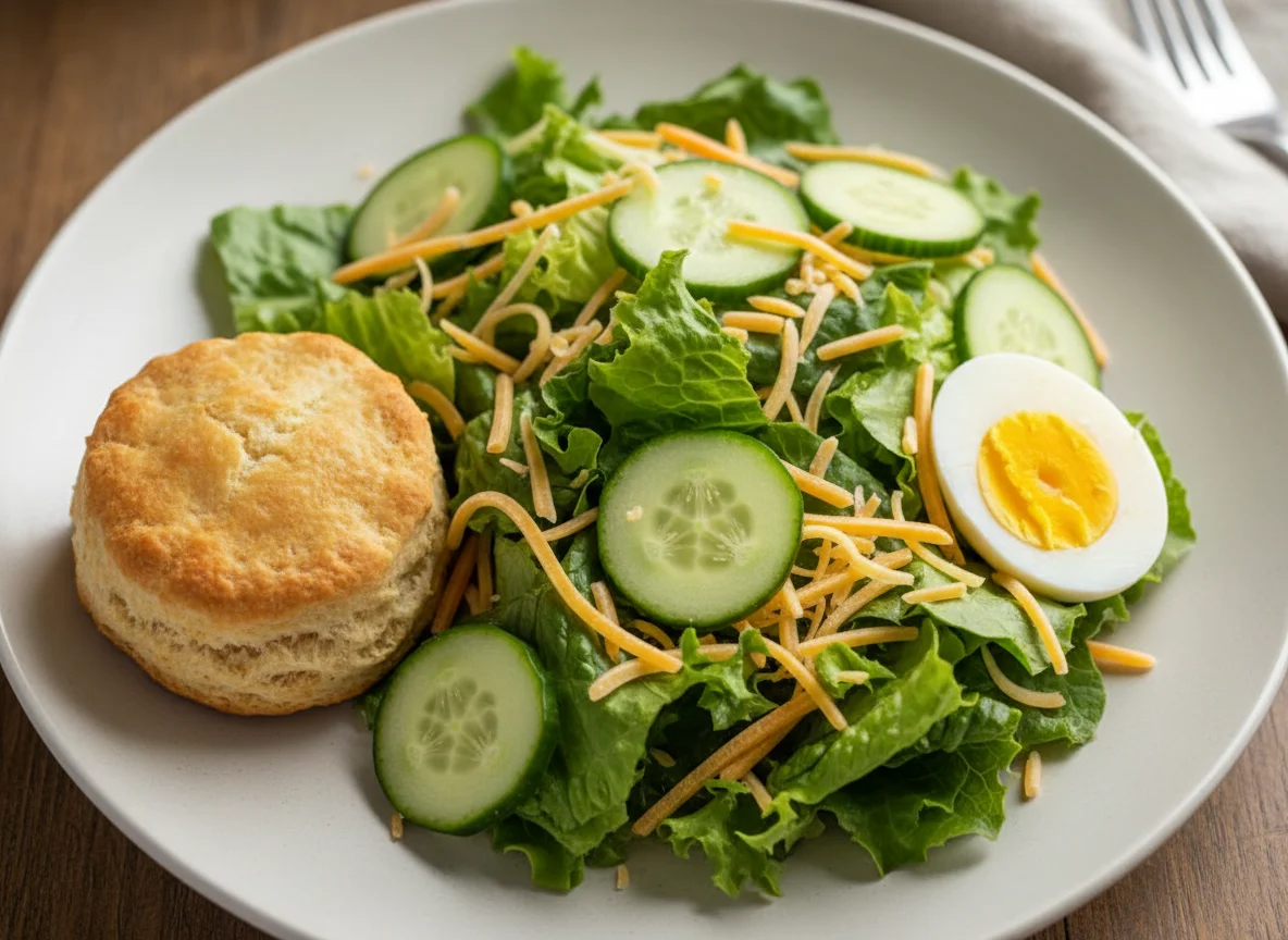 Garden Salad with Biscuit and Hard-Boiled Egg photo