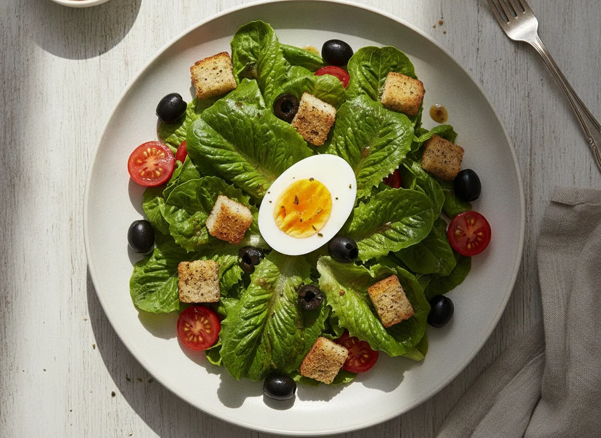 Garden Salad with Boiled Egg and Croutons photo