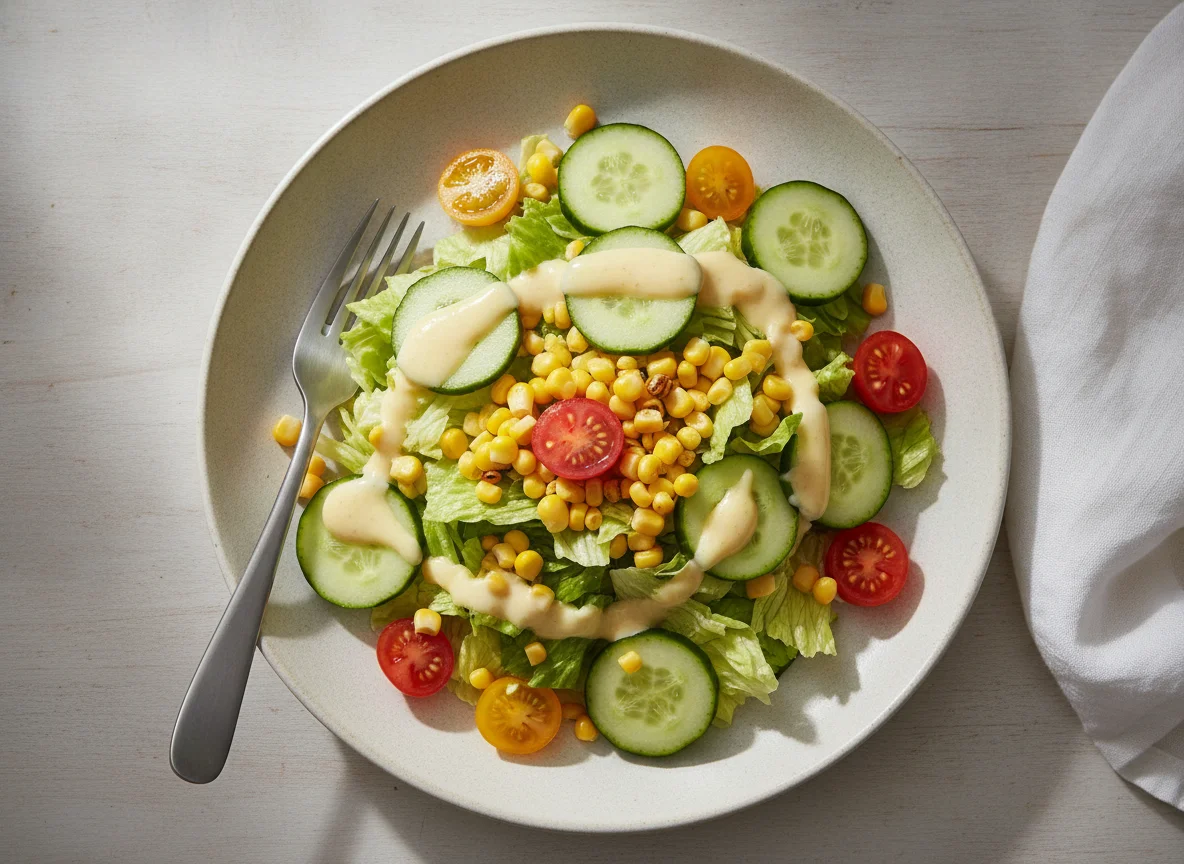 Garden Salad with Corn and Creamy Dressing photo