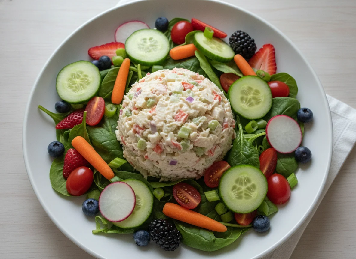 Garden Salad with Crab Salad and Mixed Berries photo