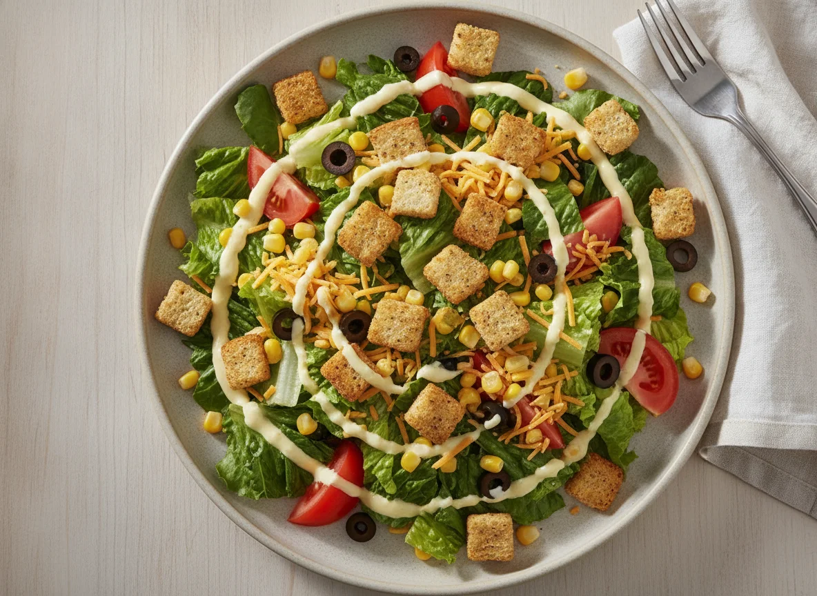 Garden Salad with Croutons and Creamy Dressing photo