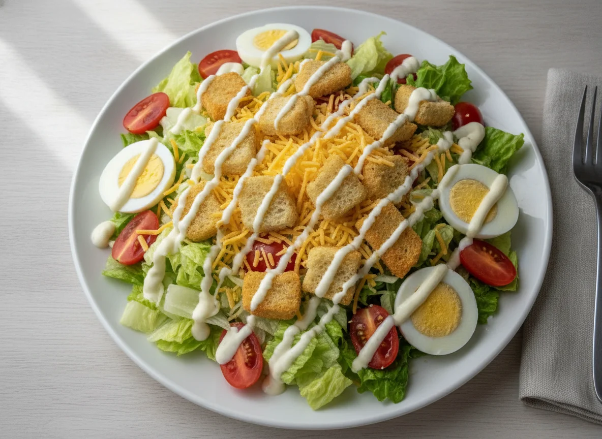 Garden Salad with Hard Boiled Egg and Ranch Dressing photo