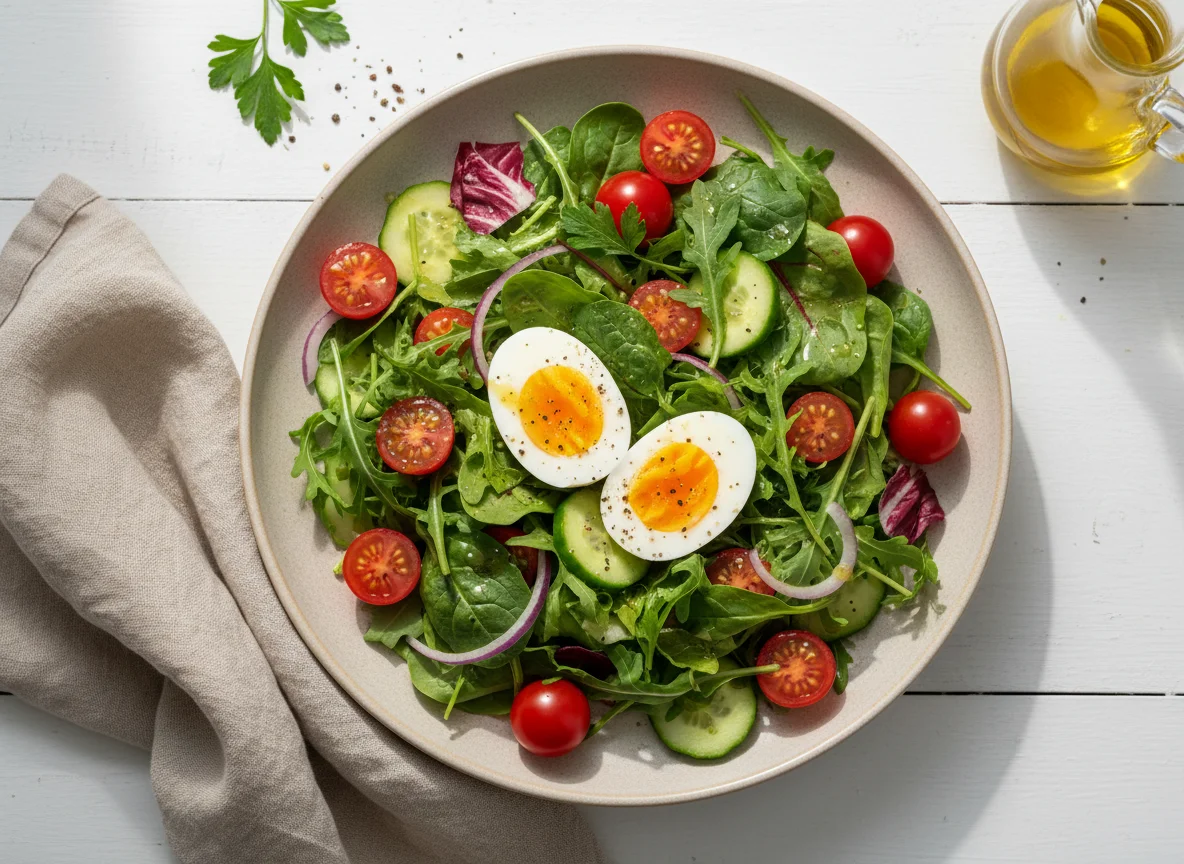 Garden Salad with Hard-Boiled Egg photo