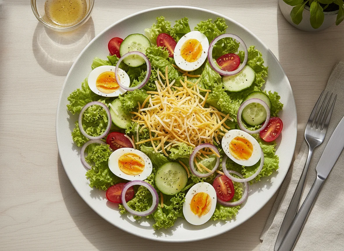 Garden Salad with Hard-boiled Eggs and Cheese photo