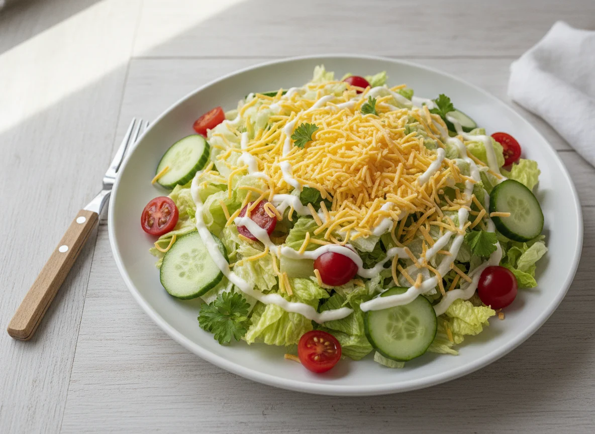 Garden Salad with Ranch Dressing and Cheese photo