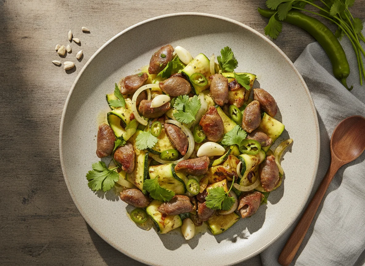 Georgian Chicken Gizzard Salad with Zucchini and Herbs photo