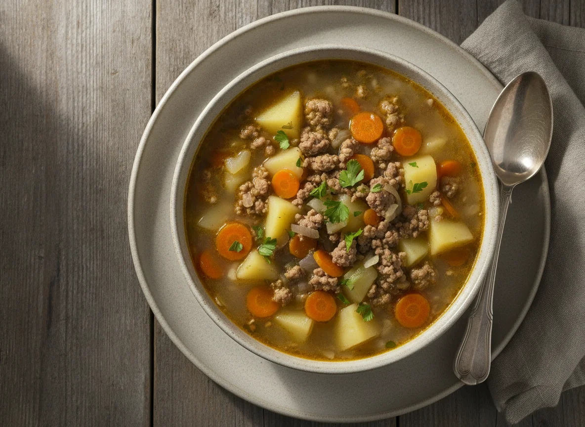 German Potato and Vegetable Soup with Meat photo