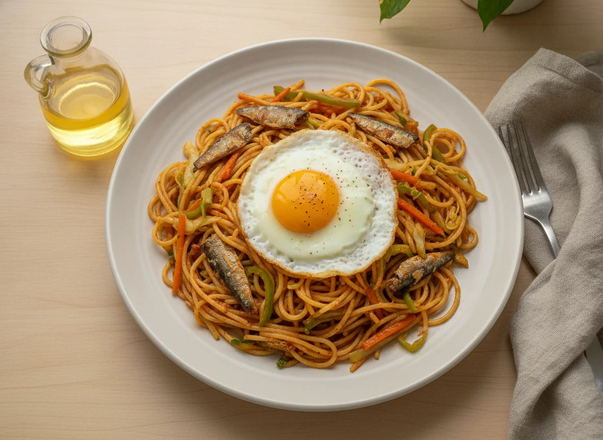 Ghanaian Style Fried Spaghetti with Egg photo
