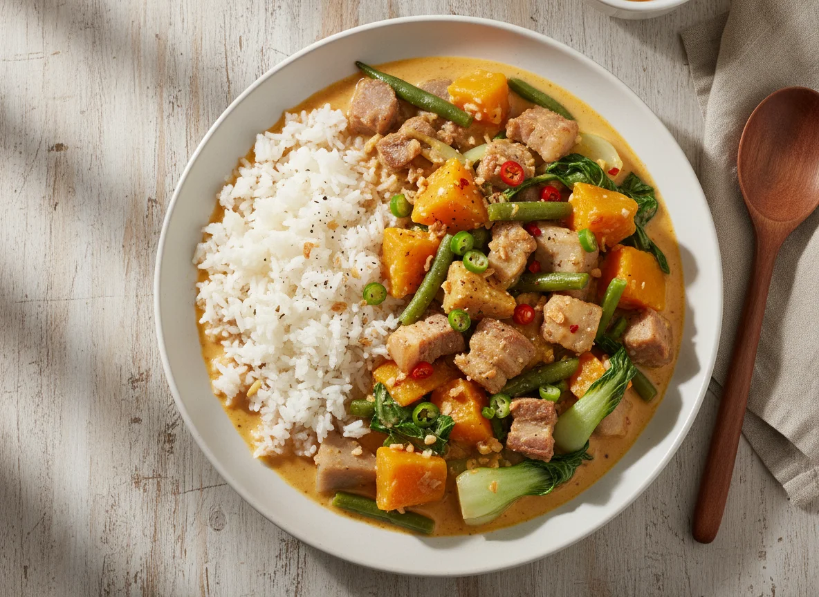 Ginataang Gulay with Pork and Rice photo