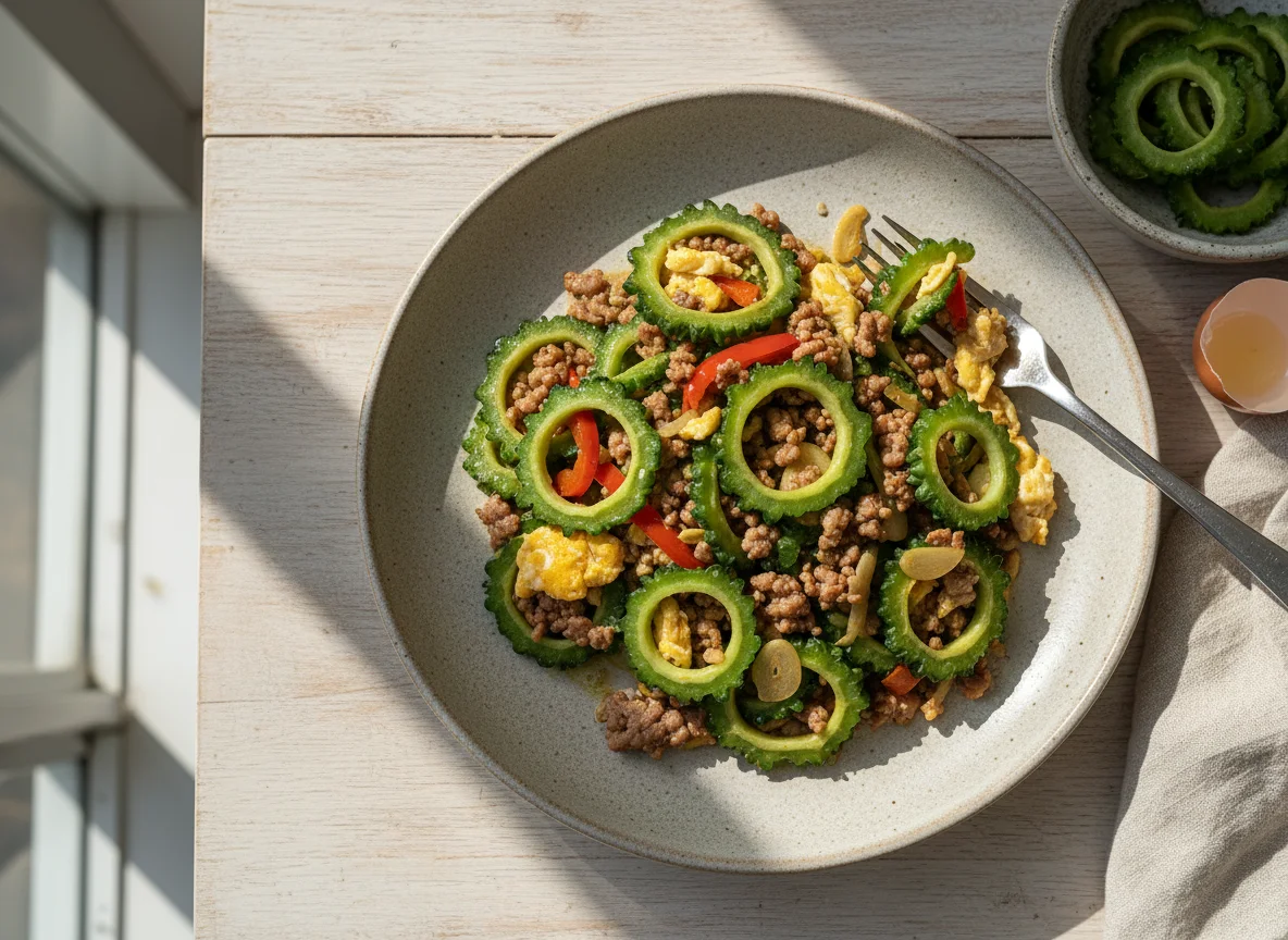 Ginisang Ampalaya with Egg and Ground Pork photo