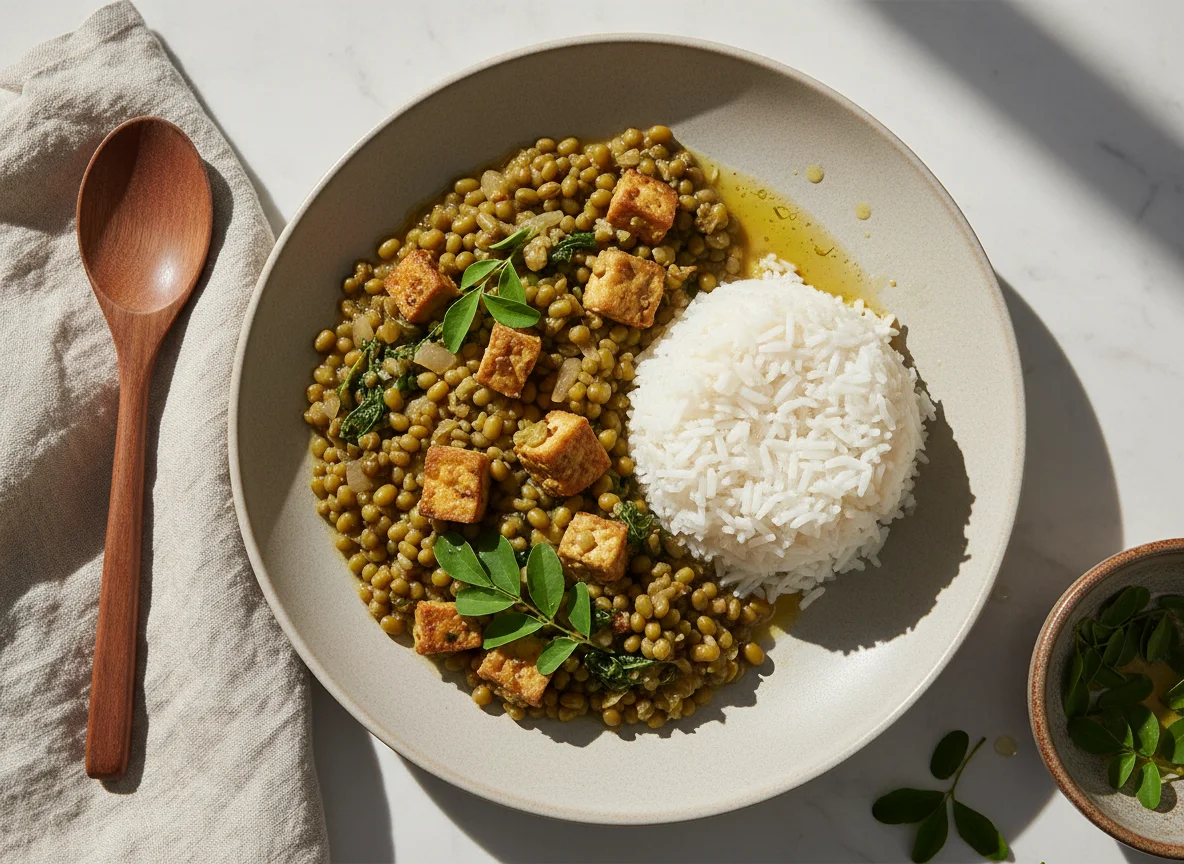 Ginisang Munggo with Tofu and Rice photo
