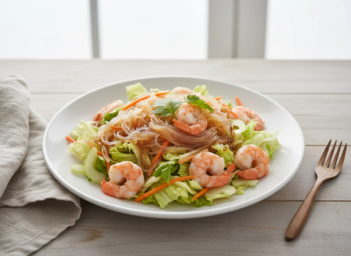 Glass Noodle Salad with Vegetables and Shrimp photo