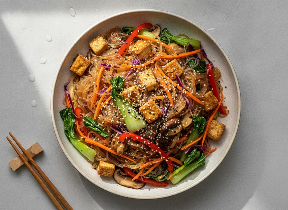 Glass noodle salad with vegetables and tofu photo