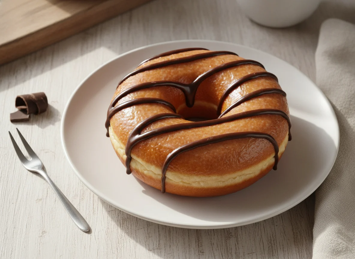 Glazed Donut with Chocolate Stripes photo